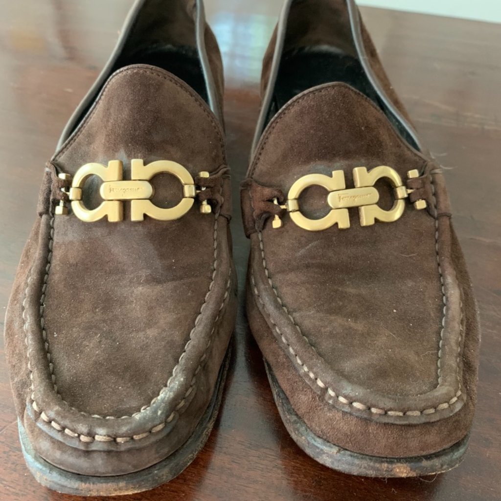 Vintage Ferragamo Suede Loafers, Size 8.5